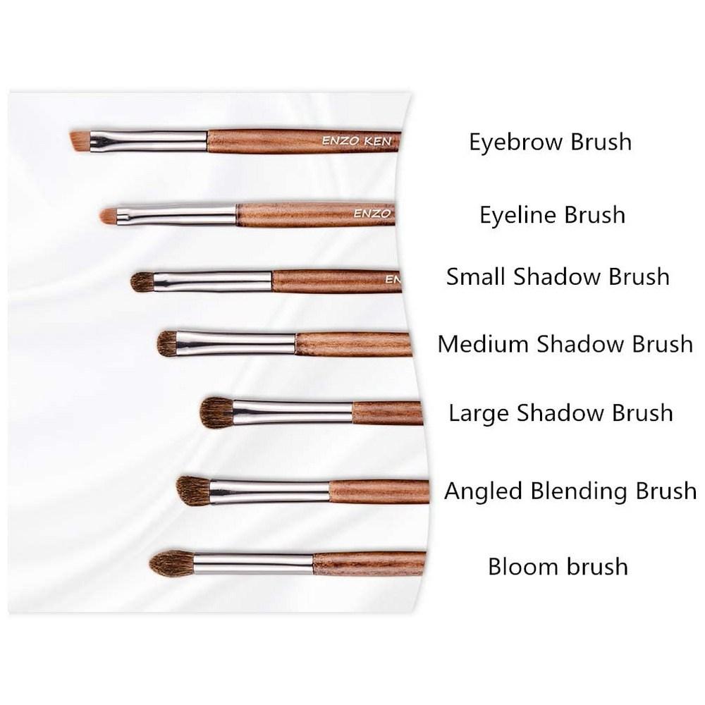 Set de pensule pentru fard de pleoape din lemn cu păr natural cu husă de machiaj - ENZO KEN Professional - E100, E100_Set de perii pentru ochi