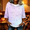 Women's Halloween Printed Hoodie Loose Fit Three-Quarter Sleeve Casual Top