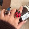Dripping Oil Ladybird Drip Oil Ring Geometric Chunky Enamel Ring Retro Painting Ring  Gift