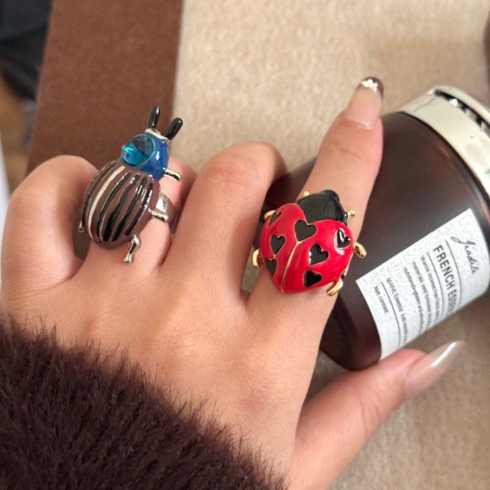 Dripping Oil Ladybird Drip Oil Ring Geometric Chunky Enamel Ring Retro Painting Ring Gift