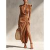 AA Europe and America 2026 Summer New V-neck Sleeveless Long Dress Irregular High Split Temperament Dress