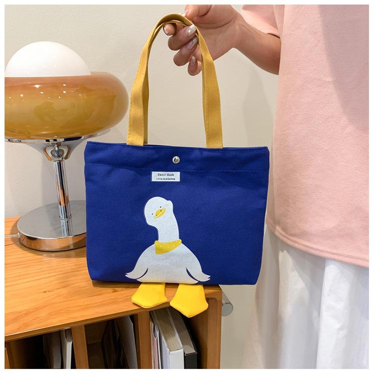 Cute Duck Canvas Tote Bag for Women, Small Handheld Shoulder Purse, Kawaii Cartoon Crossbody Bag for Daily Outings KTB
