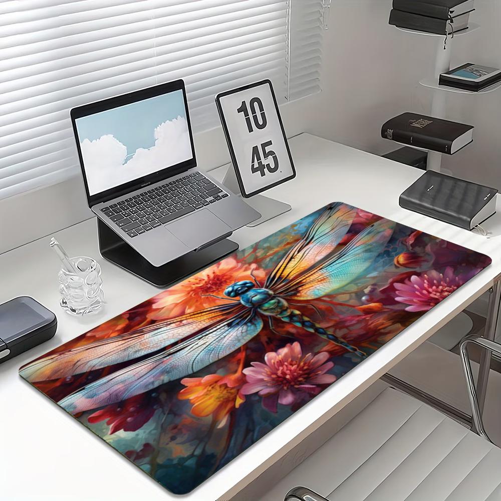 Watercolor Dragonfly Floral Large Gaming Mouse Pad NonSlip Stitched Mat For Gamers Home Office Desktop Leisure Daily Needs