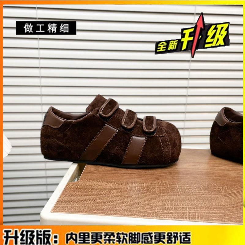 Leather Velcro Women's Shoes Red Dexun Shoes Women's 2025 Autumn New Student Bread Shoes Casual Board Shoes