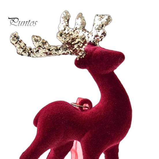 Indoor Christmas Party Supplies Flocking Elk Statue, Red Plush Reindeer Ornament, Cute Seated Window Hanging Display Standing Deer Sculpture for Wine