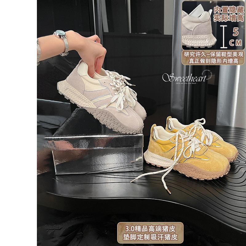 Pigskin version~ inner height increase of 5cm] versatile sports and leisure shoes for women's 2025 summer breathable new fashion versatile board shoes