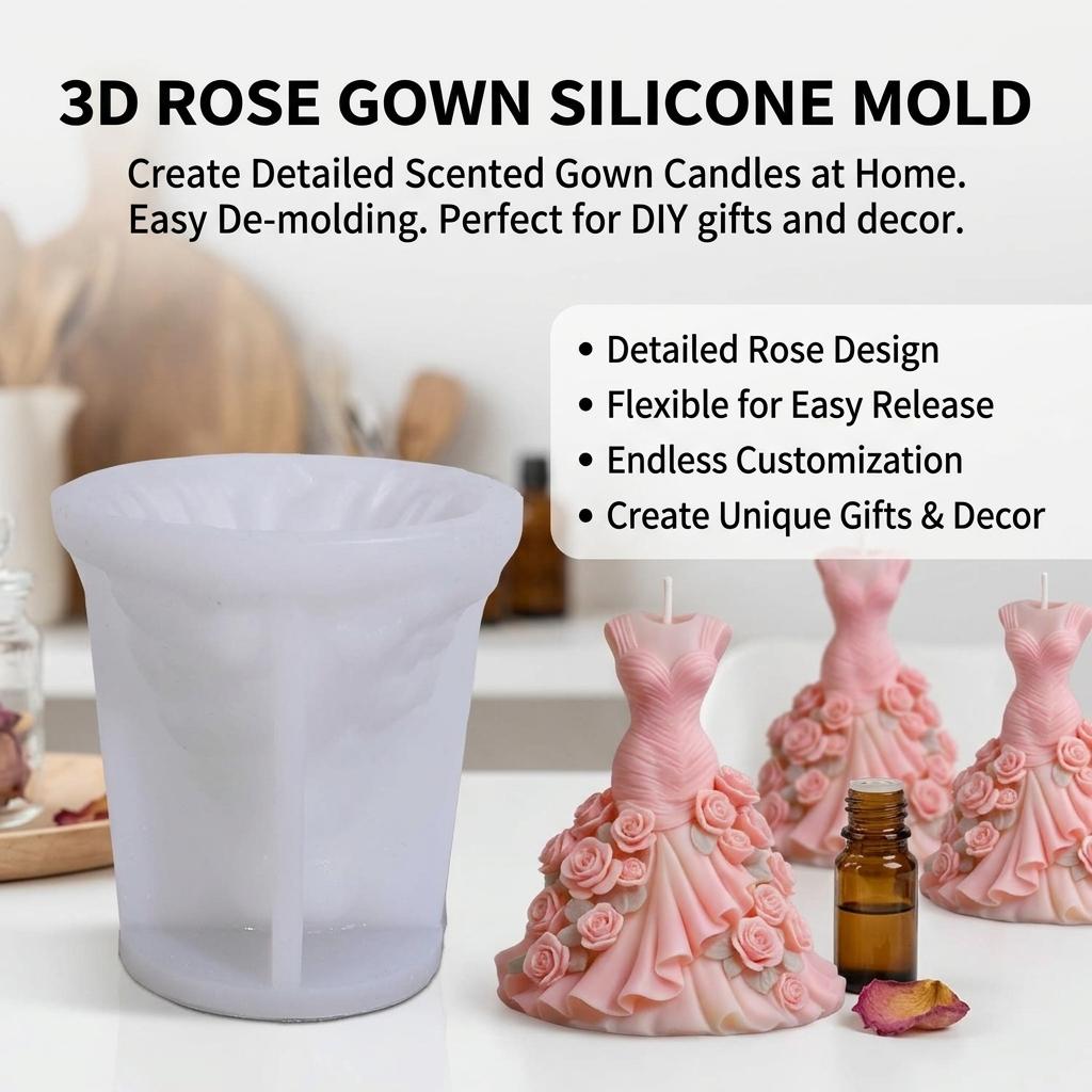 Silicone Mold For 3D Dress Shaped Aromatherapy-Candle And Plaster Decoration DIY Craft Tool