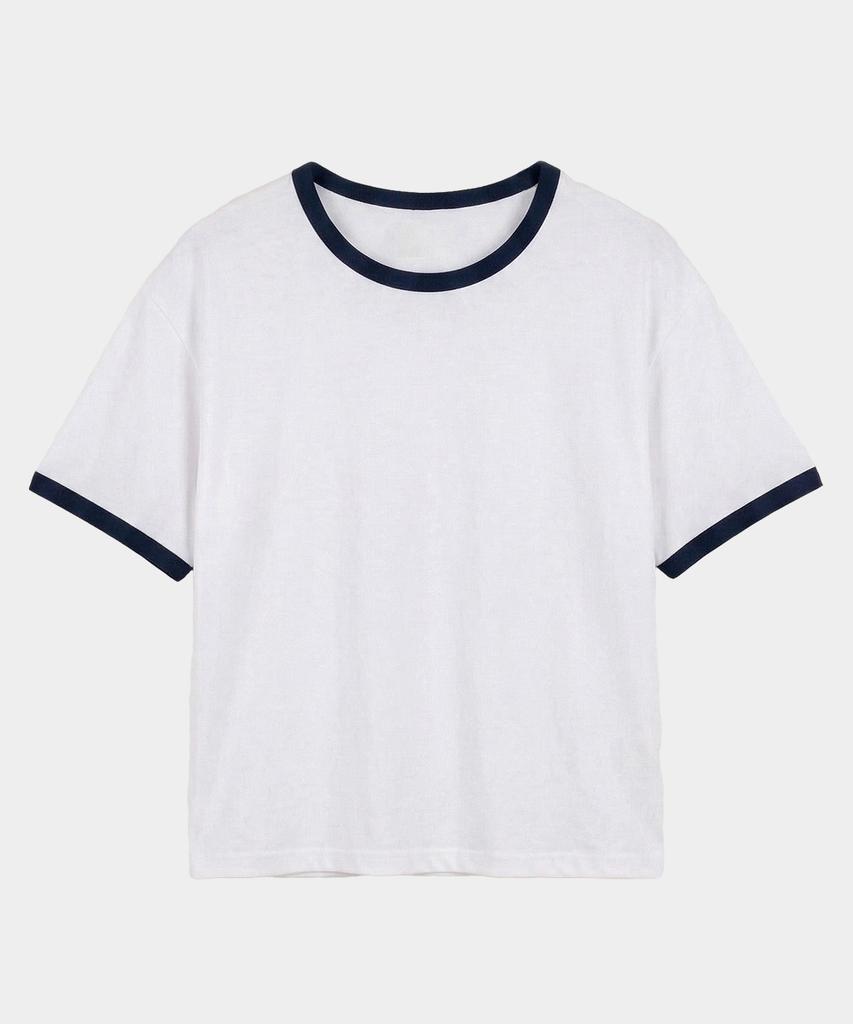 Jikeulib Essential Round Neck Semi-Crop Ringer Short Sleeve T-Shirt 2 Colors