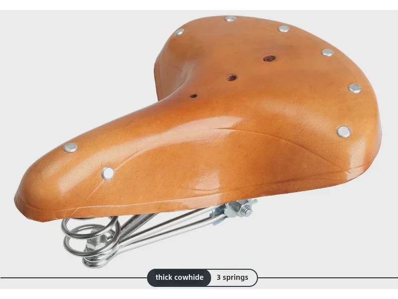 Retro Cowhide Leather Bicycle Seat: Comfortable Mountain Bike Saddle