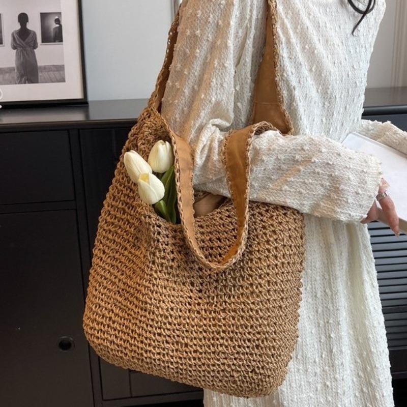 New Versatile Straw Shoulder Bag Large Capacity Beach Handbag Seaside Vacation Tote Bag Fashion Bag