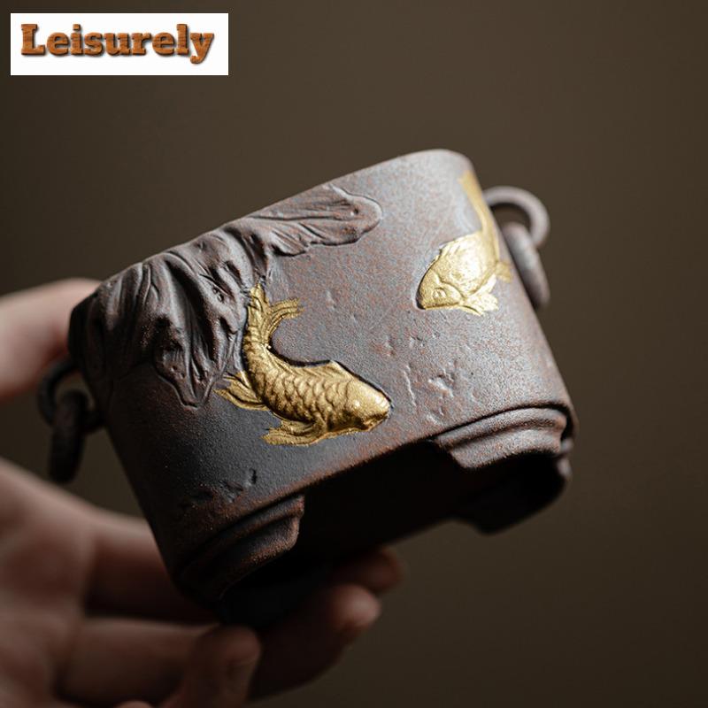 Gold Koi Fish Fragrance Insertion Holder Chinese Aromatherapy Stove Four Legged Art Thread Incense Stand Home Desktop Ornament