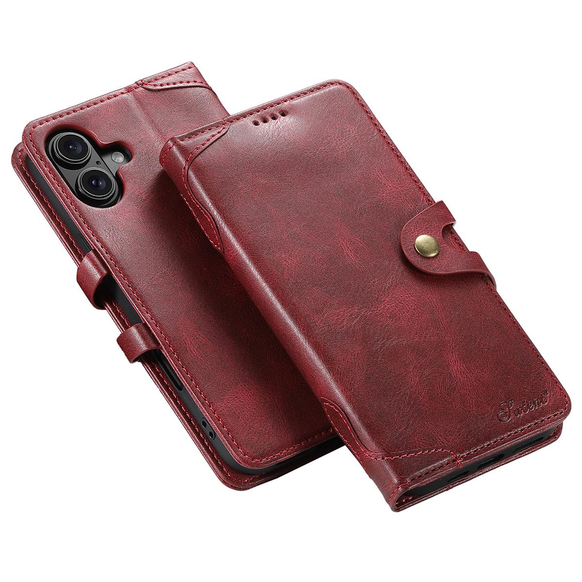 SUTENI Q03 Series for iPhone 16 Plus Case Wavy Texture PU Leather Phone Wallet Cover D