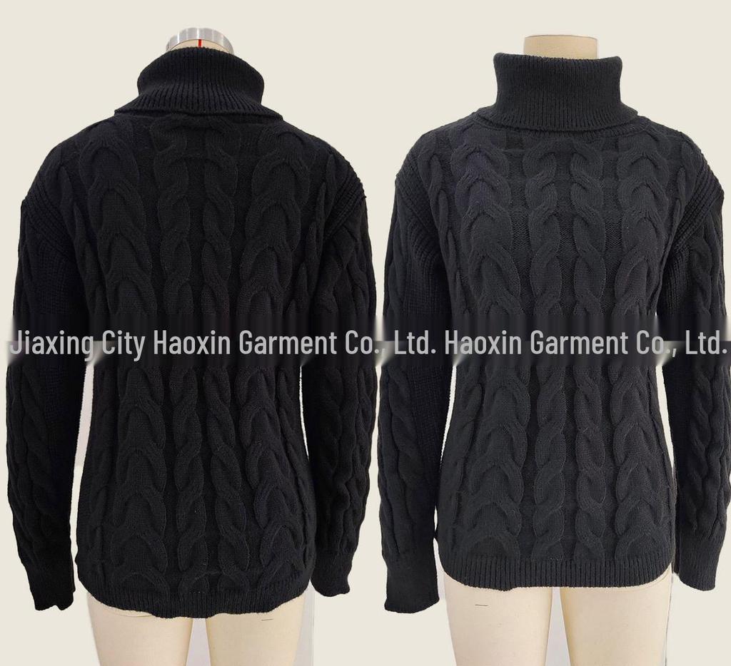 European & American Fashion Women's Cable Knit High Neck Sweater - Autumn/Winter Collection
