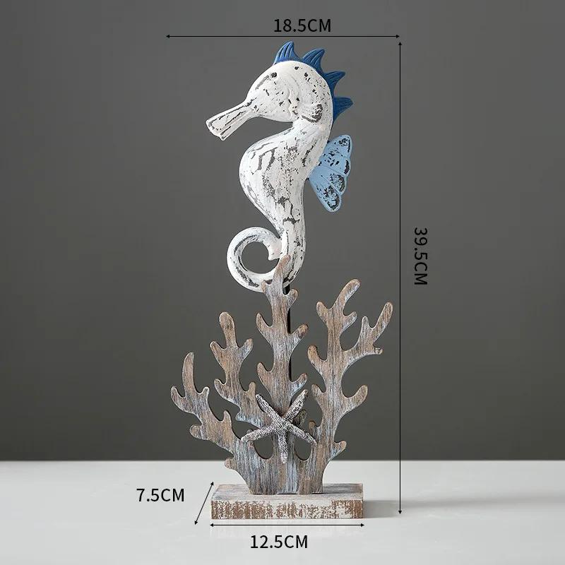 Mediterranean Wood Fish Coral Statue Shell Miniature,Ocean Animal Crafts Ornaments Living Room Children's Bedroom Decoration