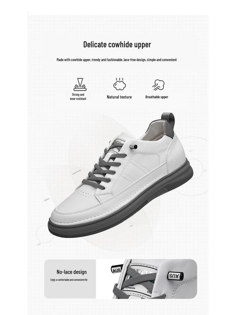 866 Men's Height Boost Sneakers: Thick Sole Platform Casual Shoes, Low-Top Cowhide, Spring Trend.