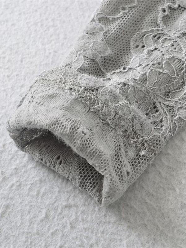 Women's Slim-Fit U-Neck Lace Crochet Mesh Bodysuit