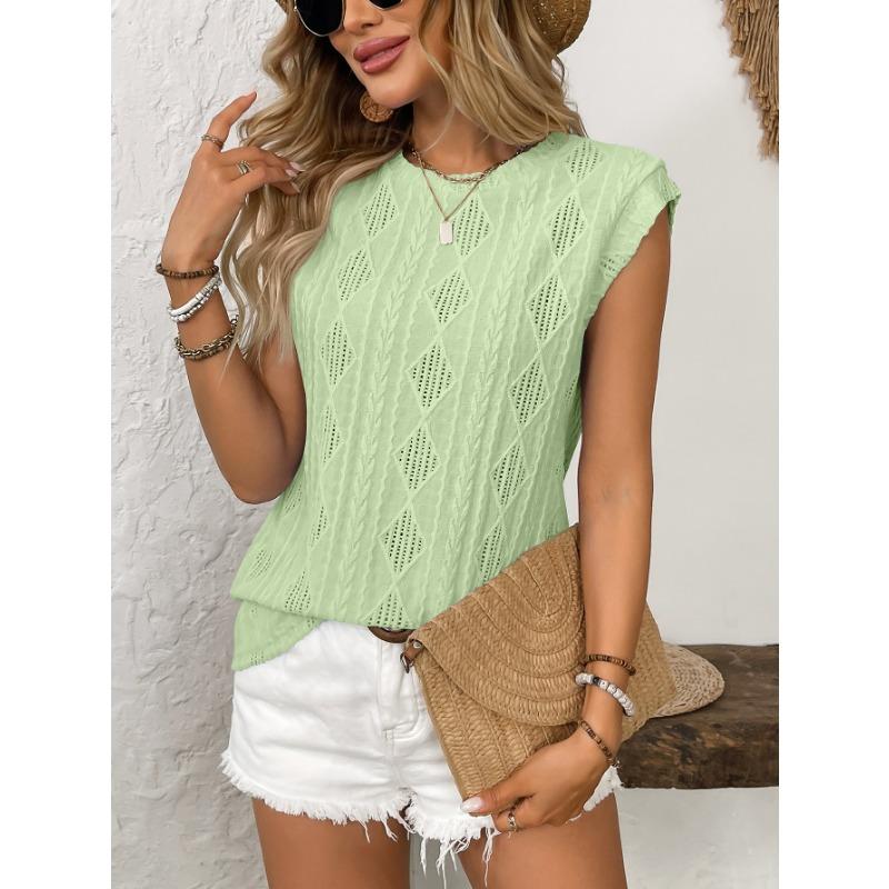 Summer New Women's Round Neck Jacquard Short-sleeved Loose T-shirt Vest for Women