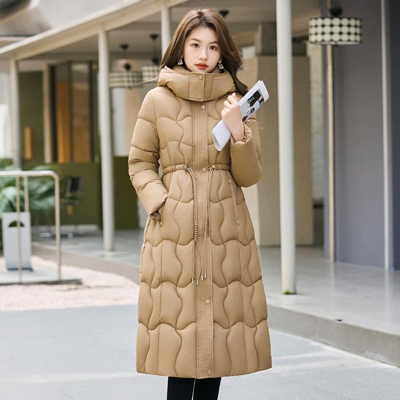 Autumn Winter Thicken Warm Parka Women Casual Solid Color Big Pocket Slim Long Hooded Coat Jackets Outwear