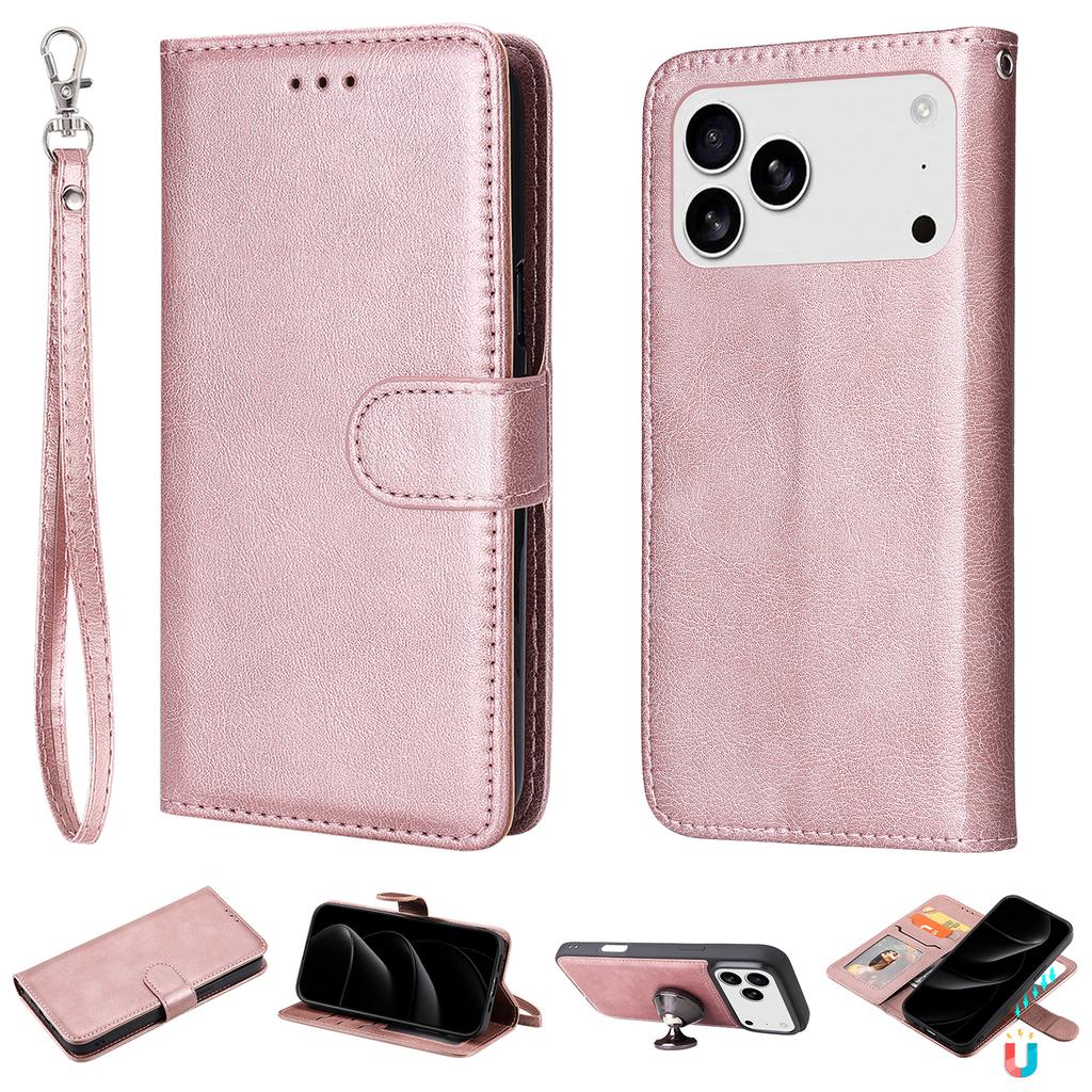 For iPhone 17 Pro Max Case 2 In 1 Detachable Magnetic Leather Wallet Mobile Cover with Strap