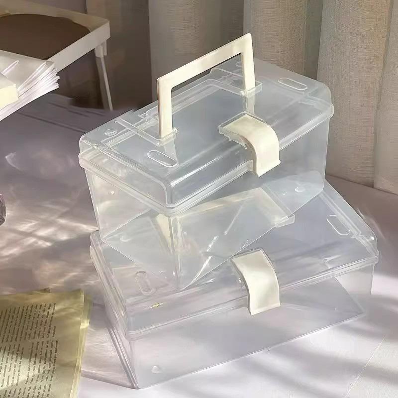 Transparent Muji-Style Portable Organizer: Dustproof Multifunctional Storage Box for Medicine and Dorm Use.