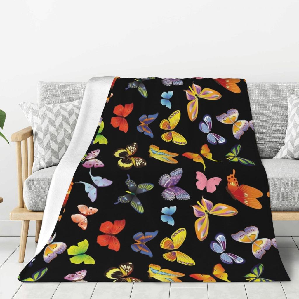 Colorful Butterfly Pattern Digitalprinted Polyester Bedroom Velvet Flannel Cover Blanket Fleece Soft Cover Blankets for Beds