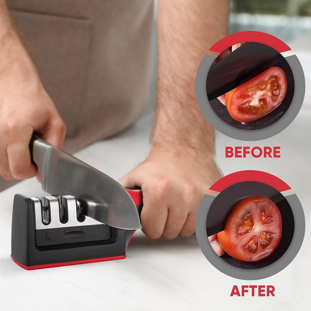 Knife Sharpener 4-in-1 Blade Stainless Steel Sharpener and Scissors Sharpener Anti Slip Handle Professional Knife Sharpener