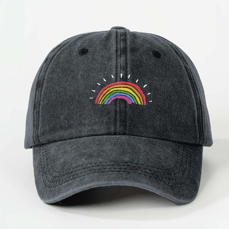 Lgbt Rainbow Sun Print Washed Baseball Cap Unisex Casual Distressed Denim Outdoor Adjustable Hat