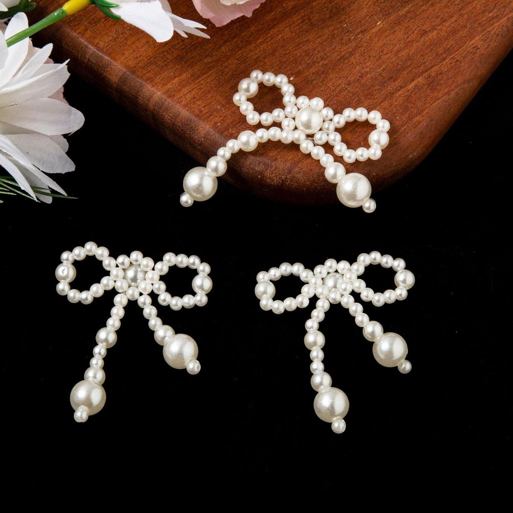 Versatile Japanese Faux Pearl Flower Bow Beaded Hair Clip & Earring DIY Materials.