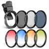 Neewer 55mm Gradient Filter Set with Smartphone Lens Clamp ND+CPL+Star+4-Color