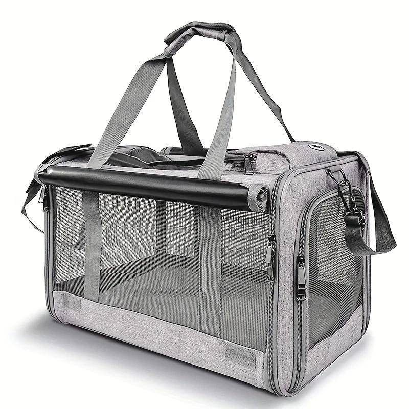 

1pc Large Cat Bags Portable Dog Carrier Bag Mesh Breathable Folding Handbag Airline Approved Travel Pet Bag Kitten Transport Bag серый
