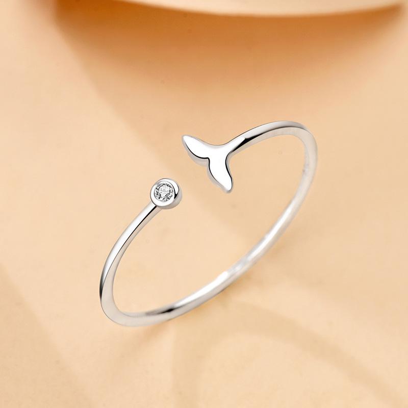 S925 Sterling Silver Fishtail Ring: Cute, Simple, Thin Band, Adjustable Index Finger Ring for Women