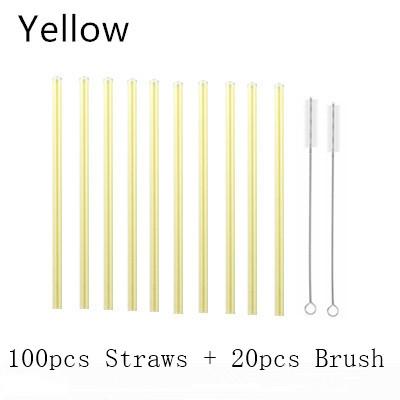 100Pcs Reusable Drinking Glass Straws 18cmx8 mm For Smoothies, Tea, Juice --10 Pack With 20Pcs Cleaning Brushs