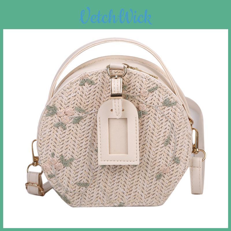 Trend Woven Flower Mini Circle Bag With Zipper Closure For Daily Fashion
