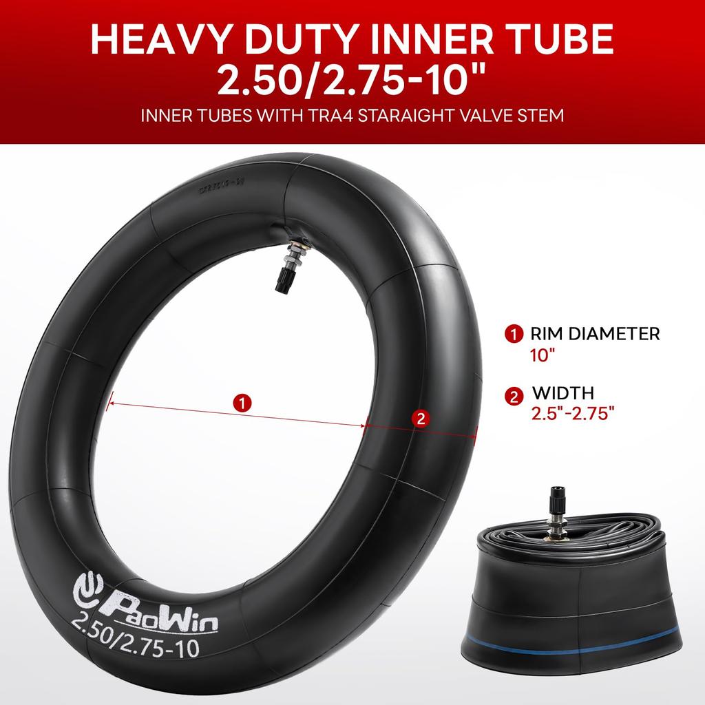 PaoWin 33J Motorcycle Tire Tube with Thick Wall and TR4 Motorcycle Motorcycle Motorcycle 2.50-10 Tire, TT, 2.50-10 Tire, 2.50-10 + 2.50/2.75-10 Valve,