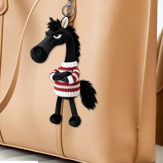 Plush Horse Keychain Soft Cute Cartoon Horse Pendant In Sweater Horse Year Mascot Charm with Keyring for Backpack Handbag Car Keys Decoration