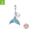 Handmade S925 Sterling Silver Pearl Mermaid Tail Pendant Necklace for Women