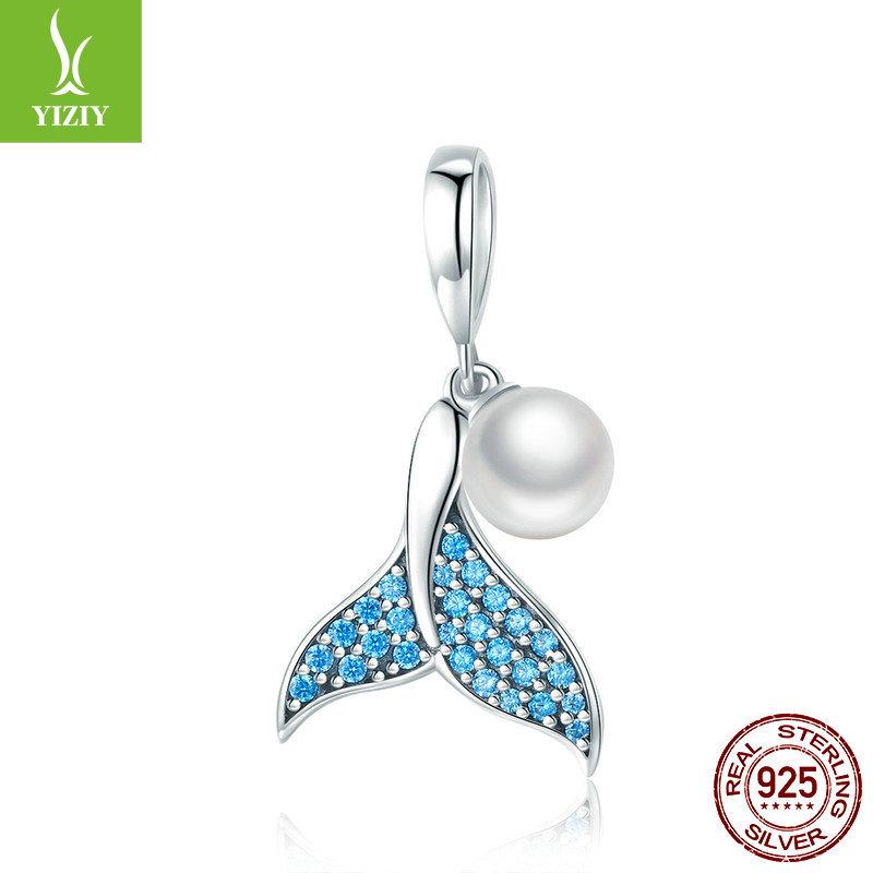 Handmade S925 Sterling Silver Pearl Mermaid Tail Pendant Necklace for Women