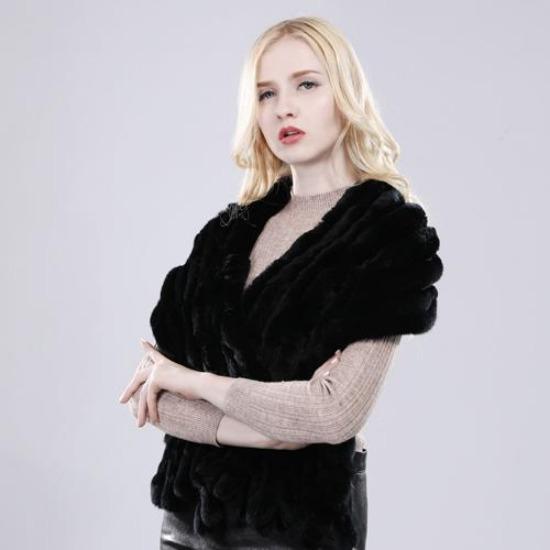 Winter Women Hand Knitted Real Rex Rabbit Fur Scarf Shawl Natural Soft Rex Rabbit Fur Muffler Lady Long Real Fur Scarves Poncho