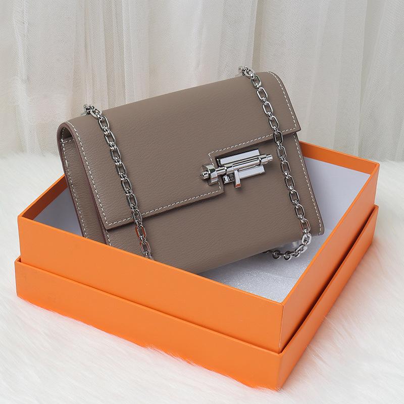 First Layer Cowhide Chain Bag Women'S Latch Bag Leather Lock Small Square Bag Shoulder Messenger Bag