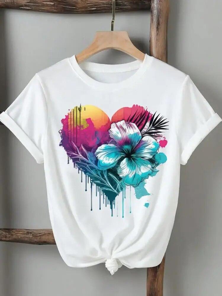 Women Lady Tshirts Printed Fashion Casual Tee Flower Wing Butterfly 90s Short Sleeve Graphic T Top Clothing Printing T-Shirt Unisex