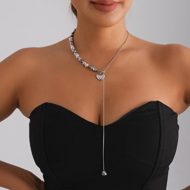 Adjustable Length Heart Beaded Necklace Sweet Cool Fashion For Everyday Outings Gatherings