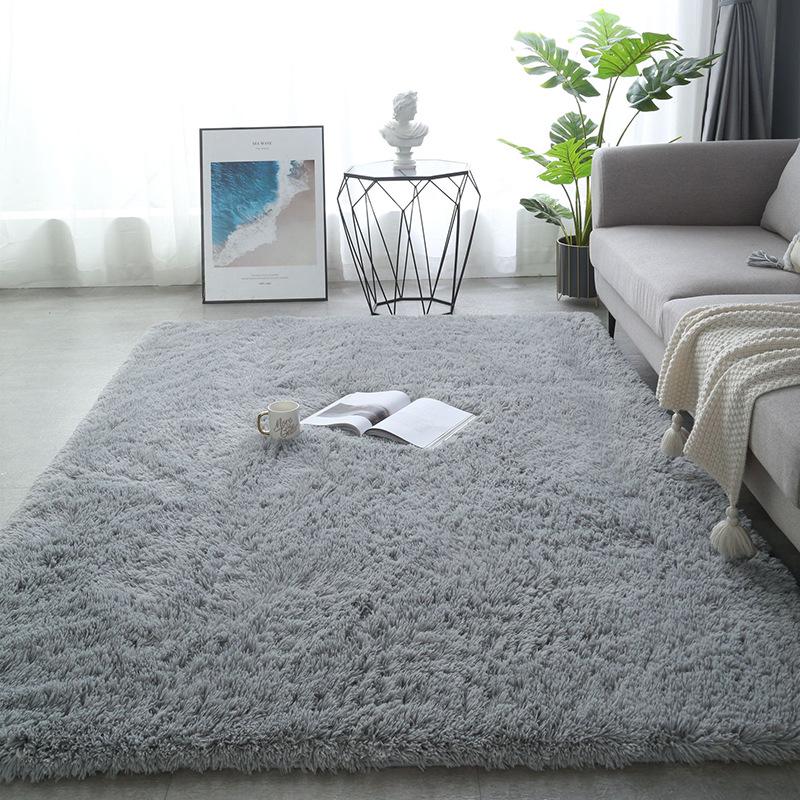 Long Pile Silk Wool Carpet - Full Coverage Bedroom and Living Room Rug, Solid Color