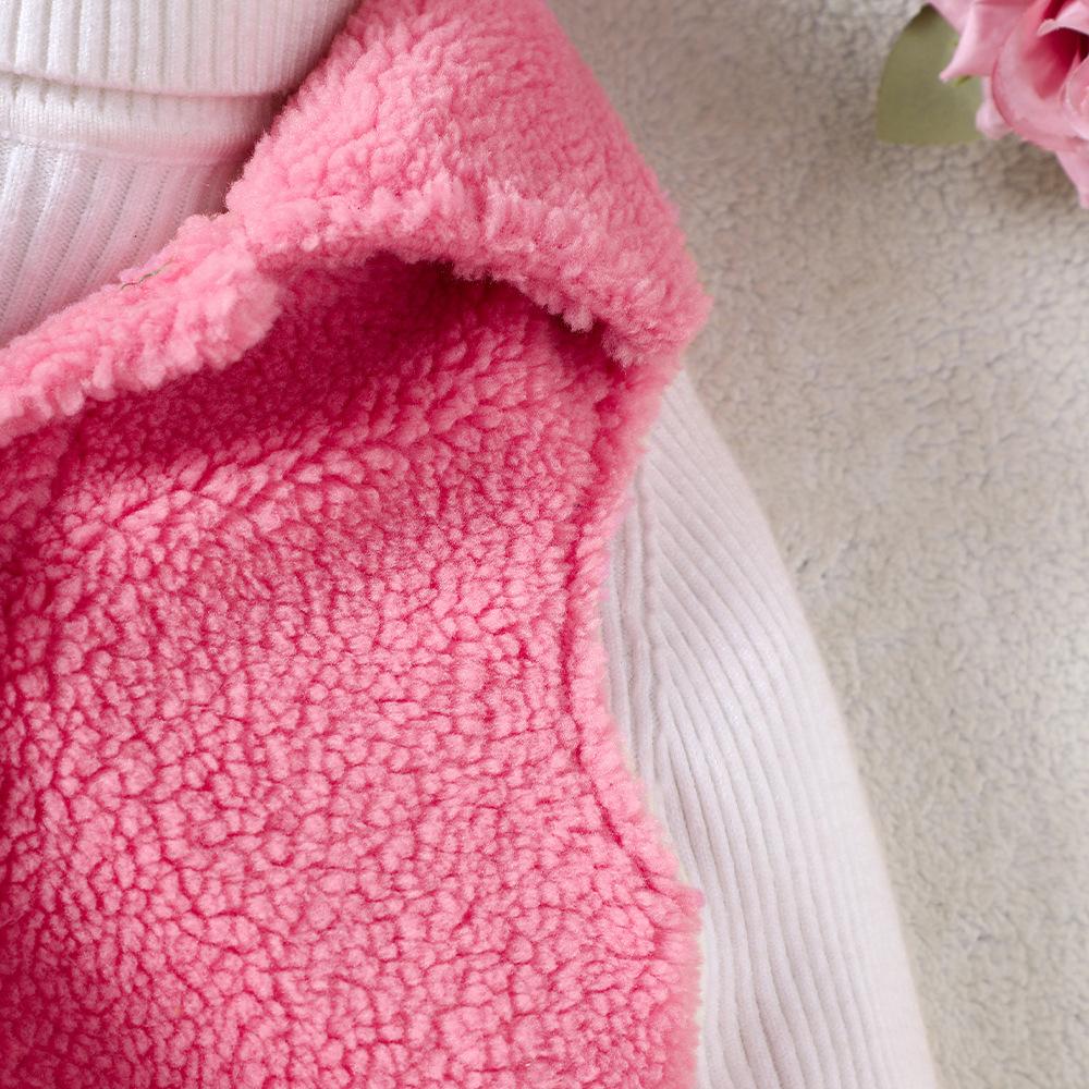 Odzież Dziecięca Dziecięca Dziewczęca Jesień i Zima Nowa Jednorzędowa Klapowana Pluszowa Kamizelka na Saszetkę