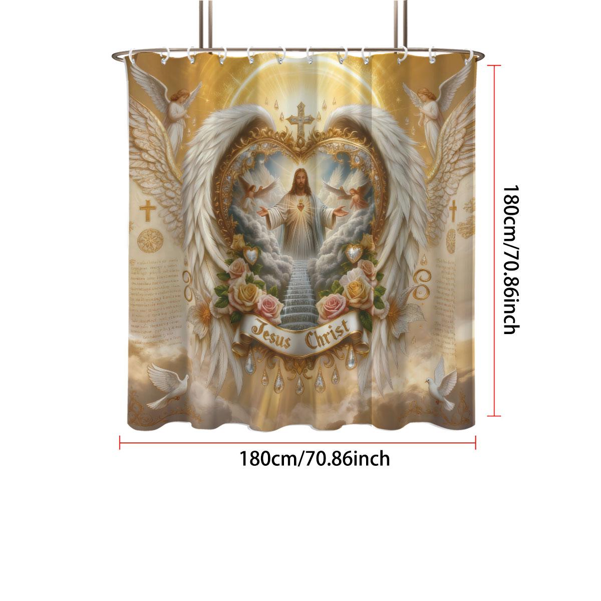 

1Pc Holy Jesus Print Waterproof Shower Curtain Partition Privacy Hanging Curtain With 12 Hooks, Multiple Sizes Machine Washable 90x180cm
