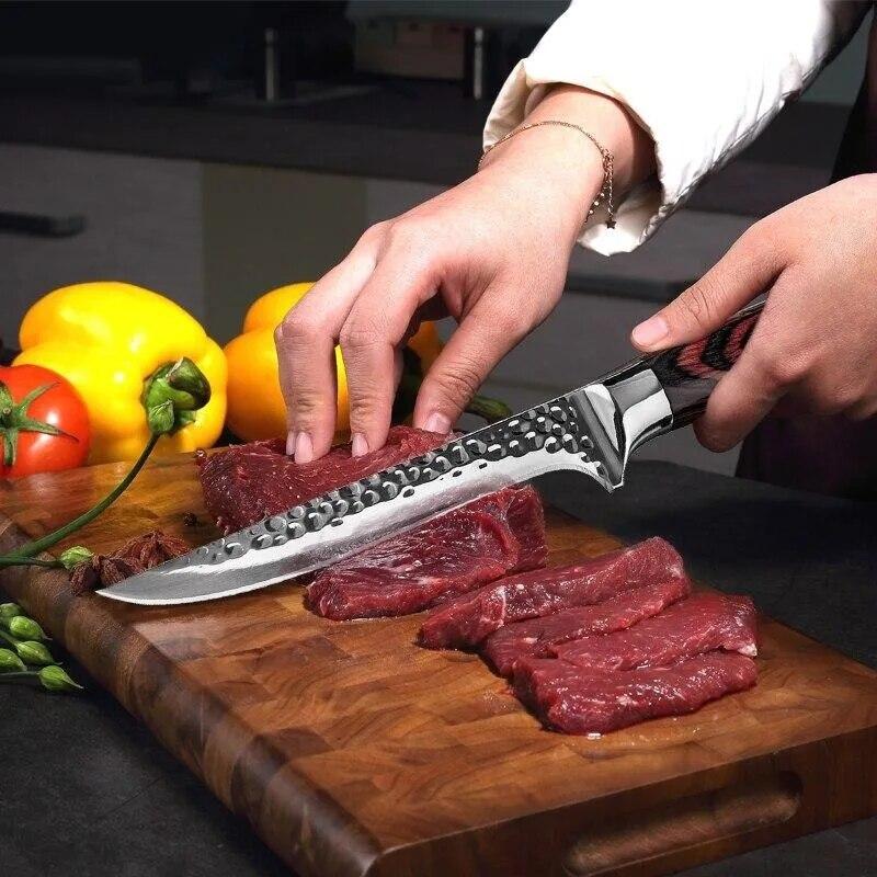 Metzger-Ausbeinmesser aus Edelstahl, Lasermuster, Spaltmesser, Fischmesser, Gemüse- und Obstschäler, Fleischschneider für die Haushaltsküche