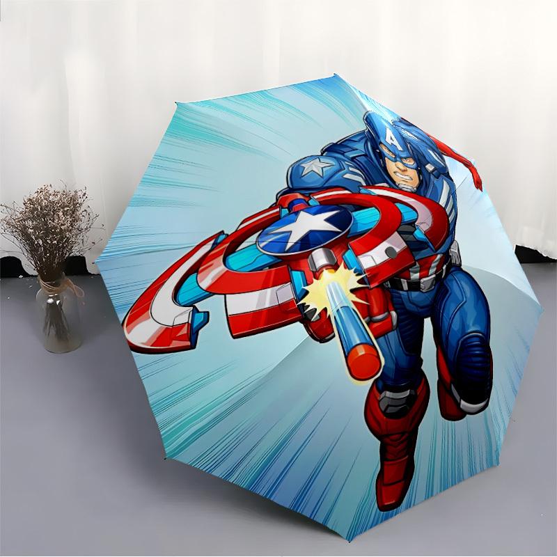 1 pièce Parapluie Pliant Automatique Captain America, Bouclier - Structure Robuste à 8 Côtes, Toile en Polyester Résistante au Soleil, Compagnon de Voyage yy251023156
