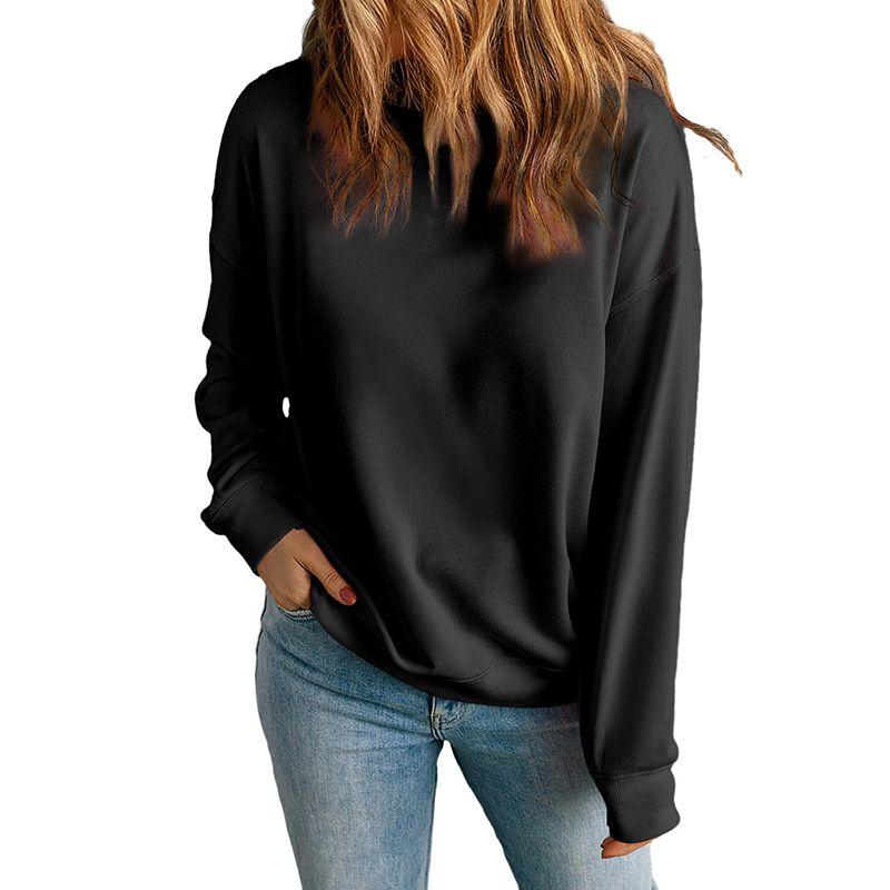 American Leisure Loose Easiest for Match Long Sleeves Bottoming Shirt for Women 2025 Fall New Arrival Pure Color Crew Neck Pullover Sweatshirt Women