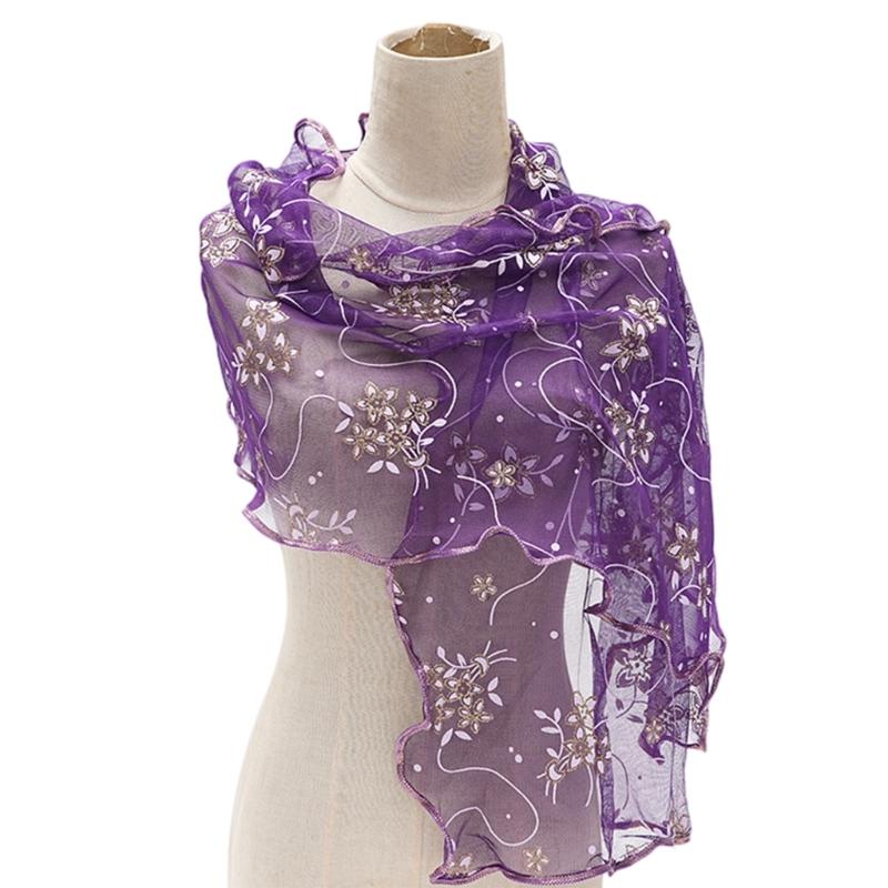 Floral Lace Scarf Elegant Women Accessory Soft Silk Like Polyester Lightweight For Daily Wear