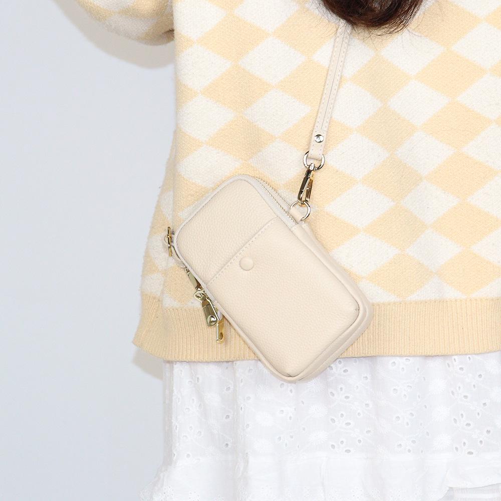 2025 Women's Genuine Leather Phone Bag: Korean Style, Double Zipper, Vertical Shoulder Square Bag