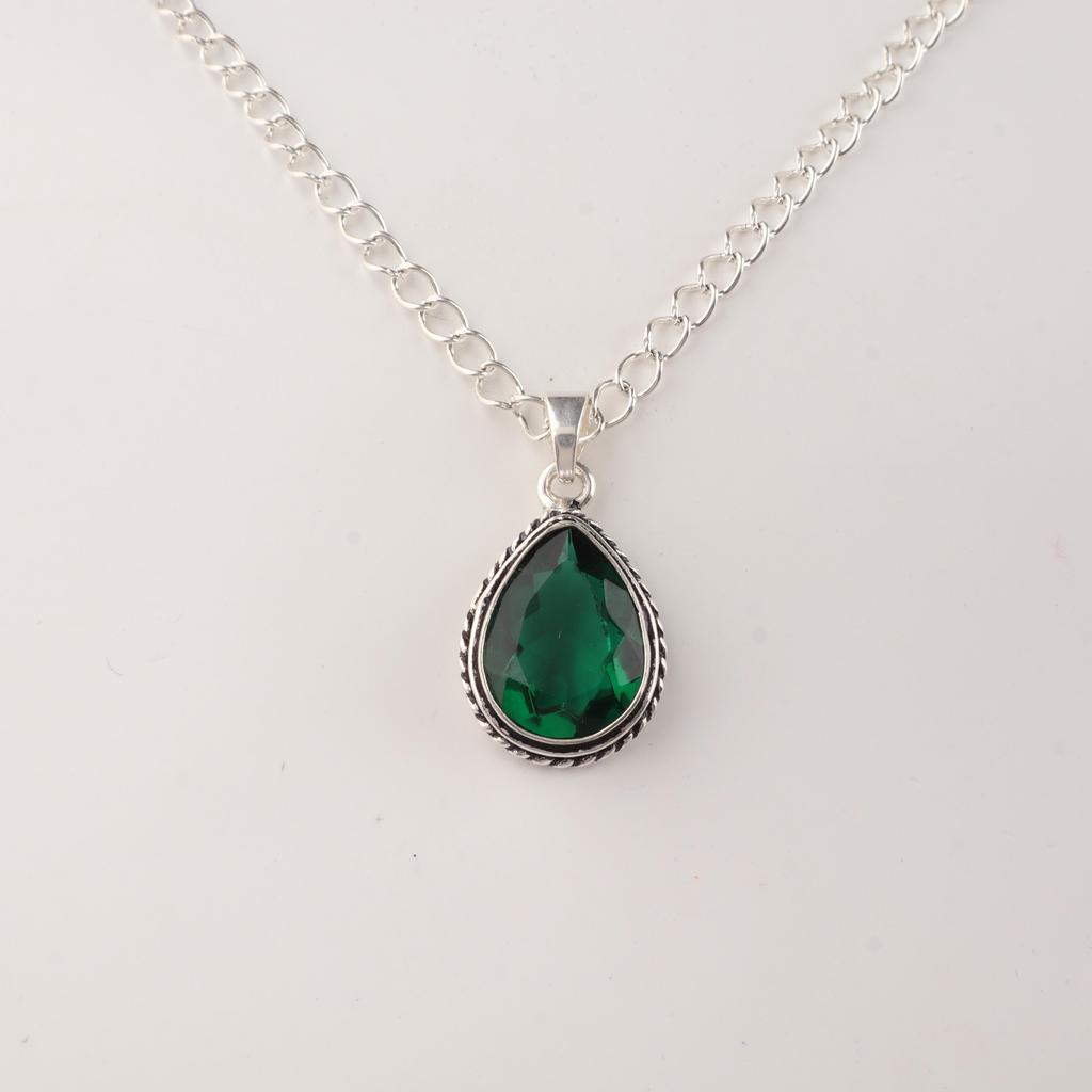 Chrome Diopside Gemstone 925 Sterling Silver Handmade Silver Chain Pendant 1.3" For Gift APP-3-15